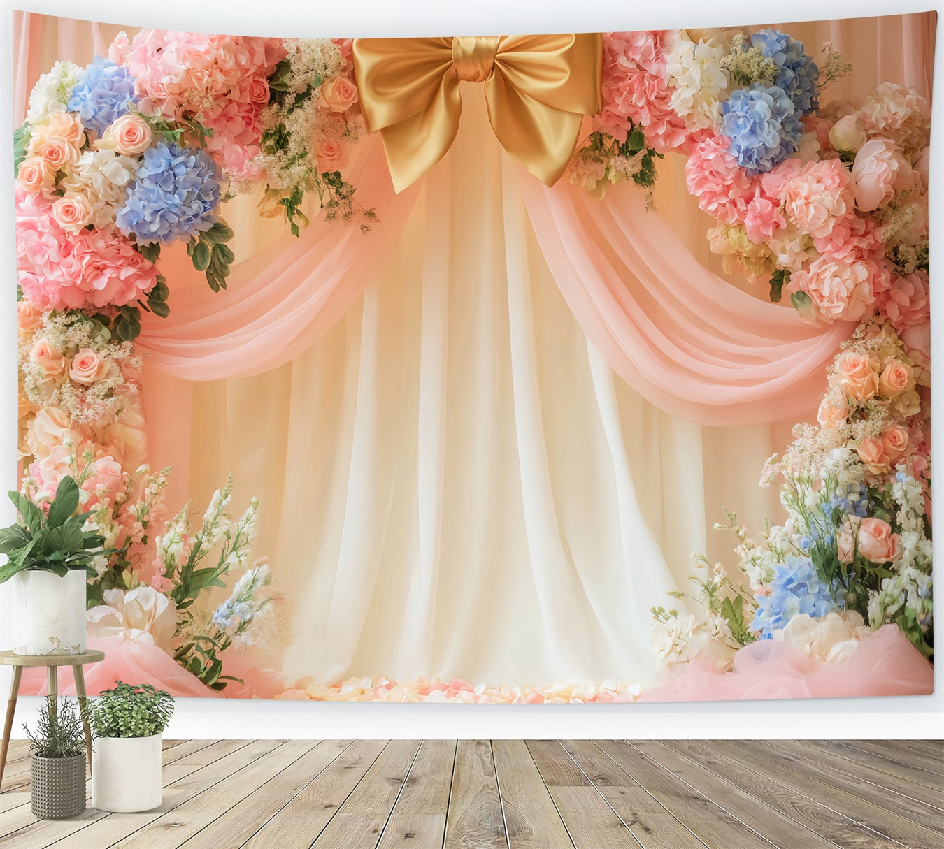 Rosa Schleifen-Hintergrund Pastel Bloom Bow Arch Victorian Photo Backdrop LXX510-113