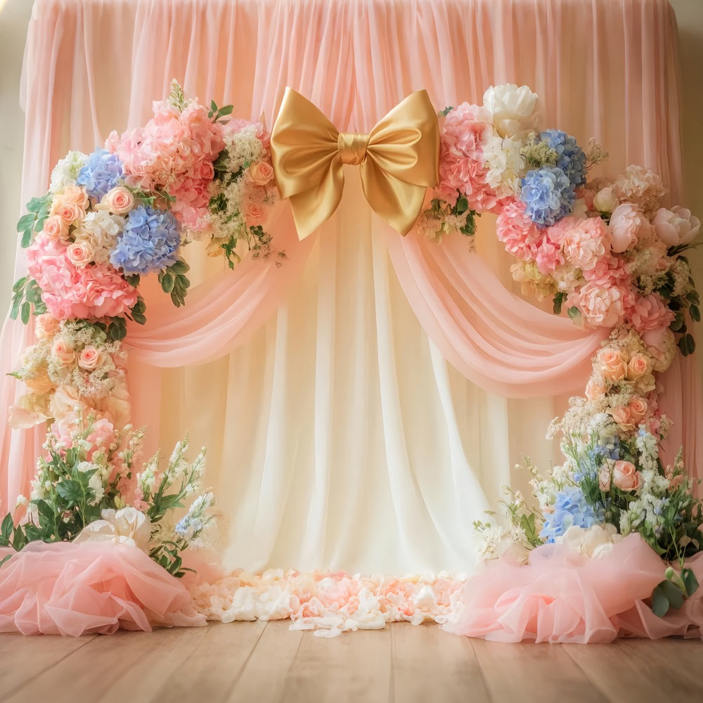 Rosa Schleifen-Hintergrund Pastel Bloom Bow Arch Victorian Photo Backdrop LXX510-113