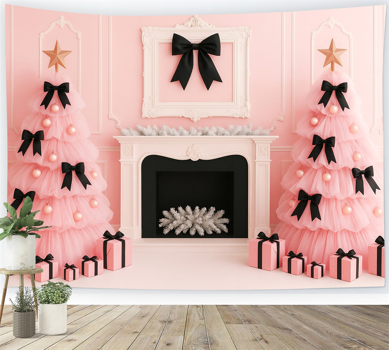 Rosa Schleifen-Hintergrund Pink Bow Christmas Elegance Victorian Backdrops LXX510-114