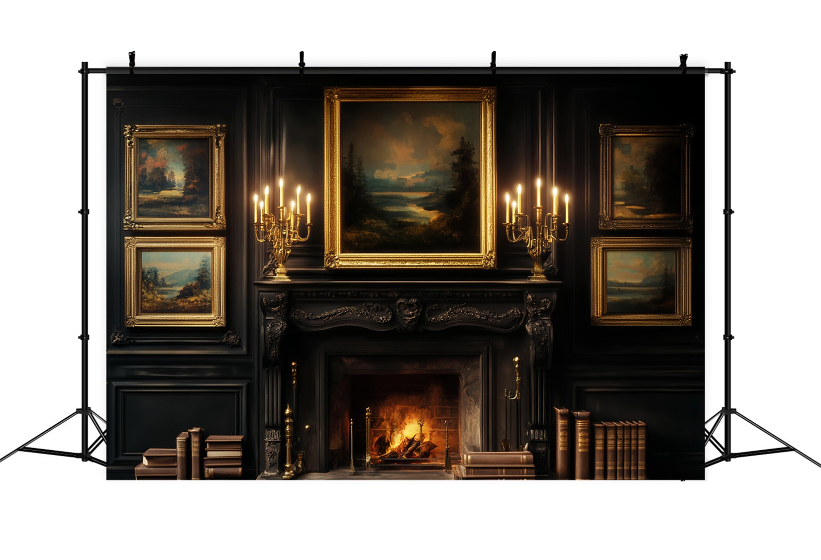 Viktorianischer Hintergrund Dunkle Bibliothek Kerzenlicht Galerie Viktorianischer Fotohintergrund LXX510-123