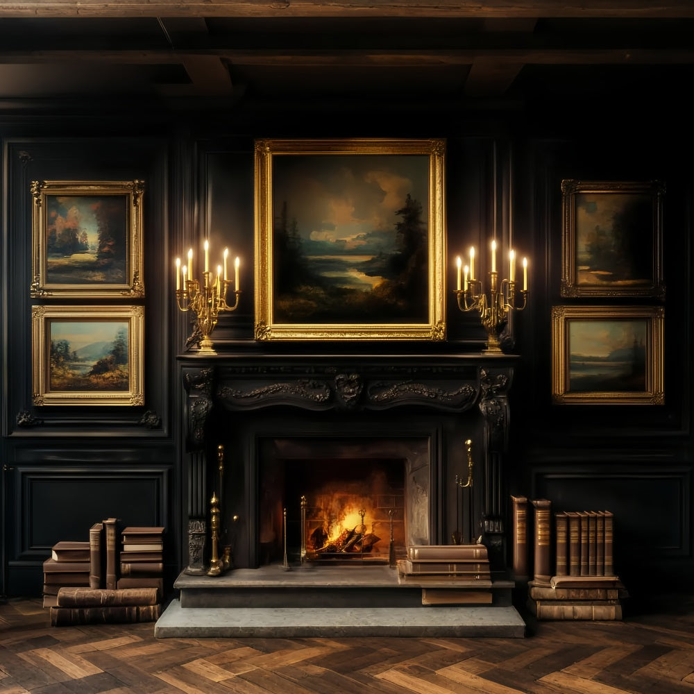 Viktorianischer Hintergrund Dunkle Bibliothek Kerzenlicht Galerie Viktorianischer Fotohintergrund LXX510-123