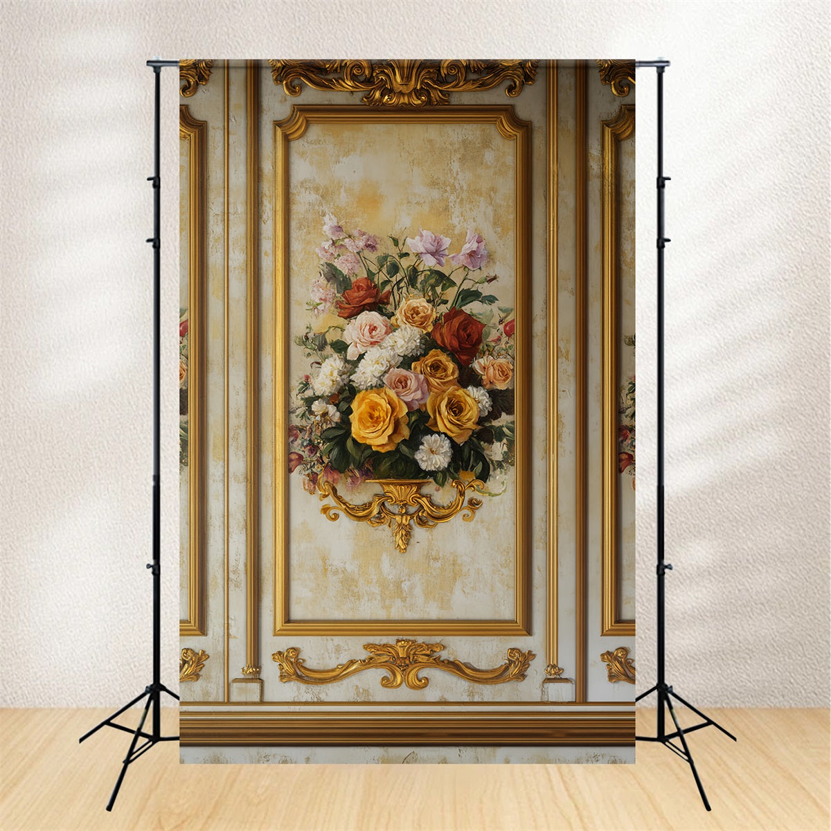 Viktorianischer Hintergrund Goldener Rahmen Florale Eleganz Vintage-Wandhintergrund LXX510-126