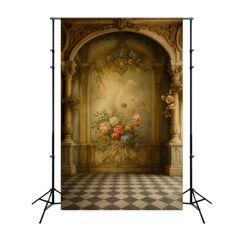 Vintage-Wandhintergrund Barocker Bogen Bloom Hall Viktorianischer Hintergrund LXX510-127