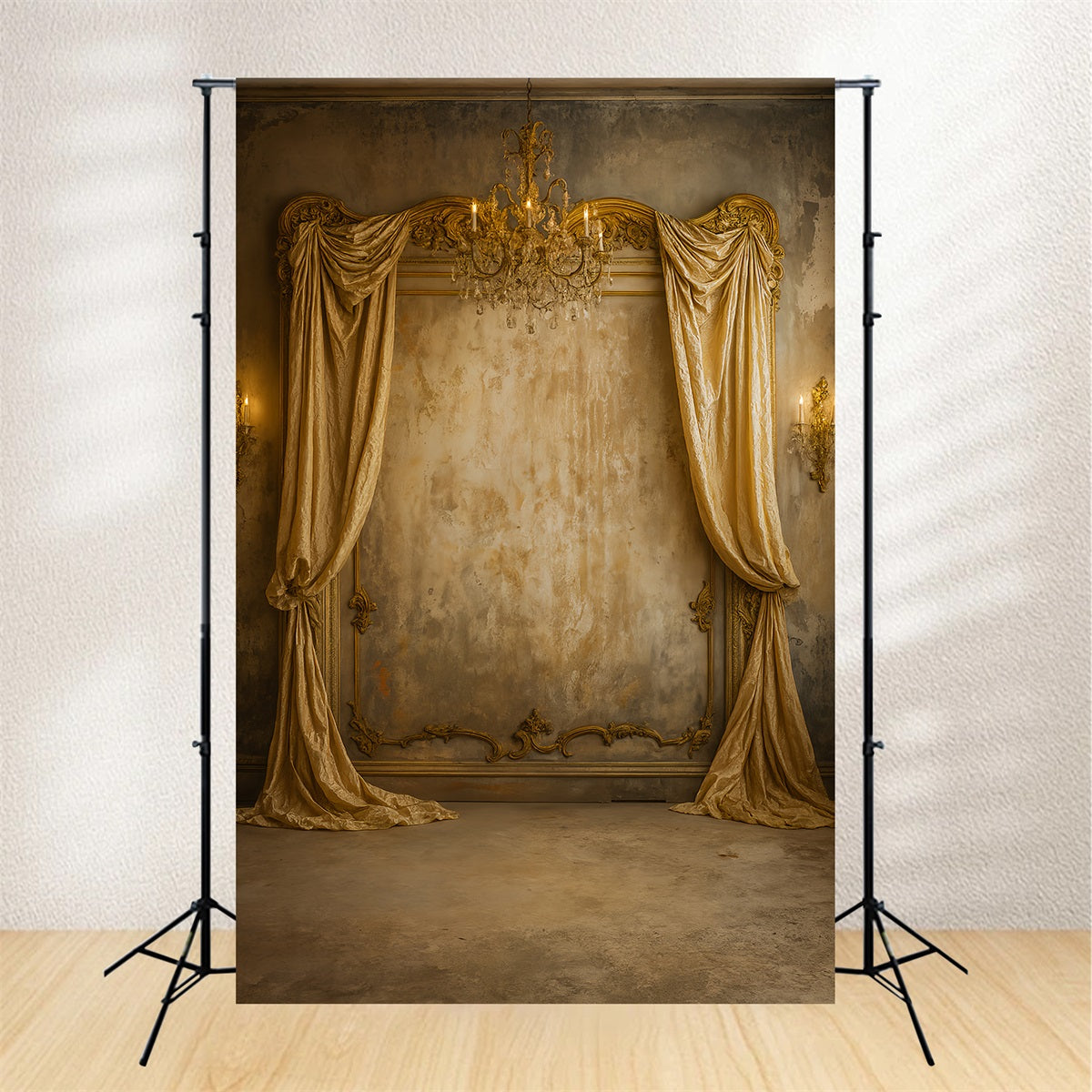 Vintage-Wandhintergrund Goldener drapierter Kronleuchter Eleganz Viktorianischer Hintergrund LXX510-130