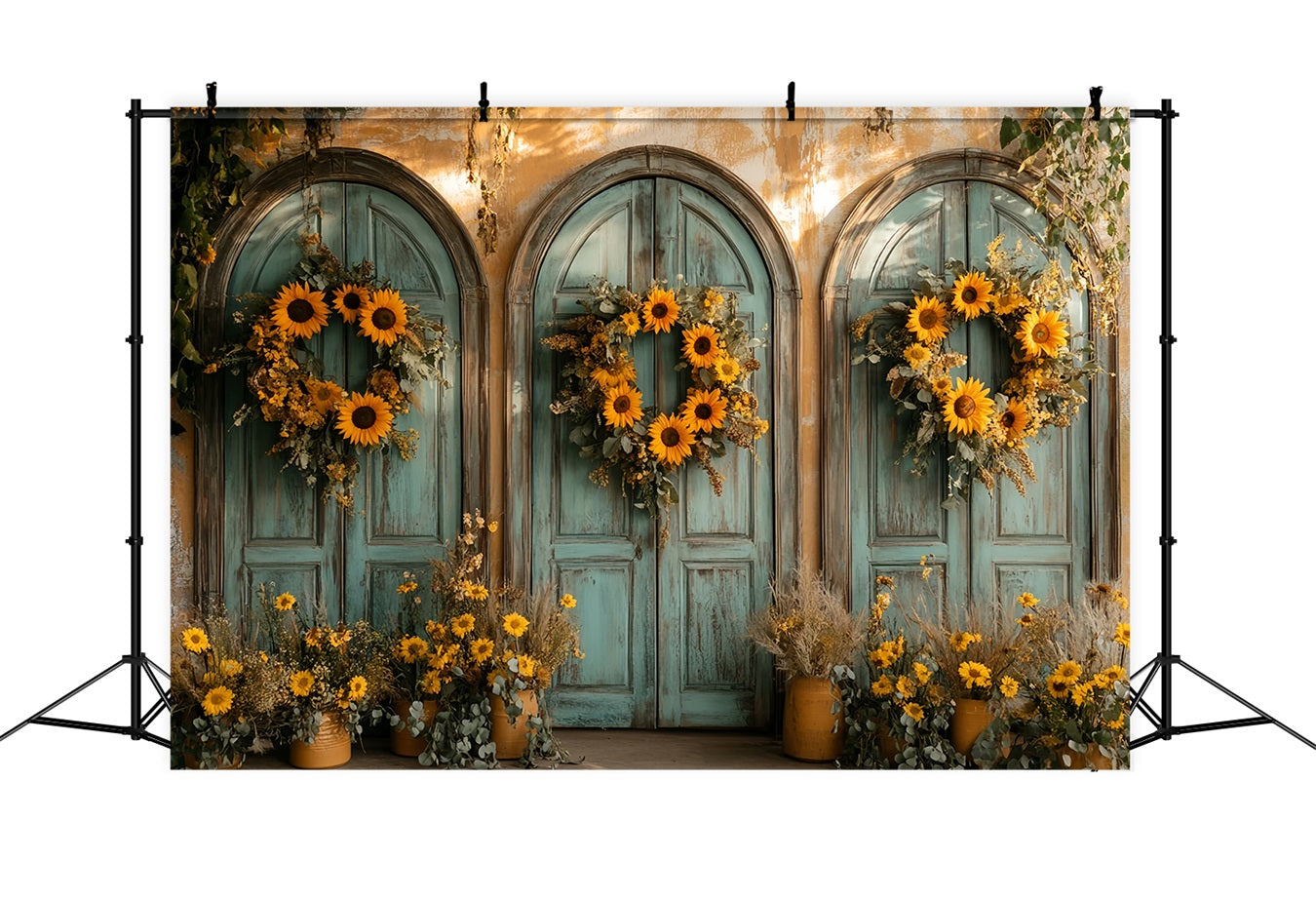 Vintage-Wandhintergrund Sonnenblumenbogen Türöffnung Charme Viktorianischer Fotohintergrund LXX510-132