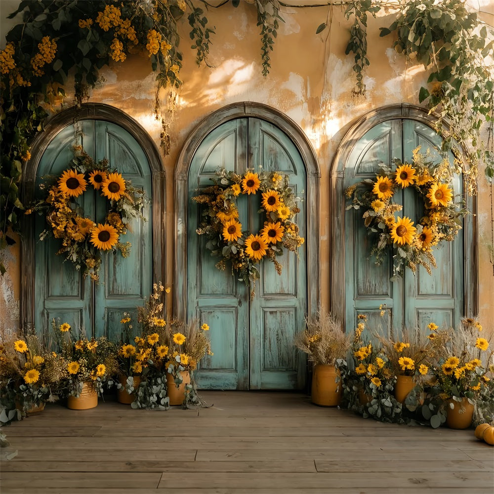 Vintage-Wandhintergrund Sonnenblumenbogen Türöffnung Charme Viktorianischer Fotohintergrund LXX510-132