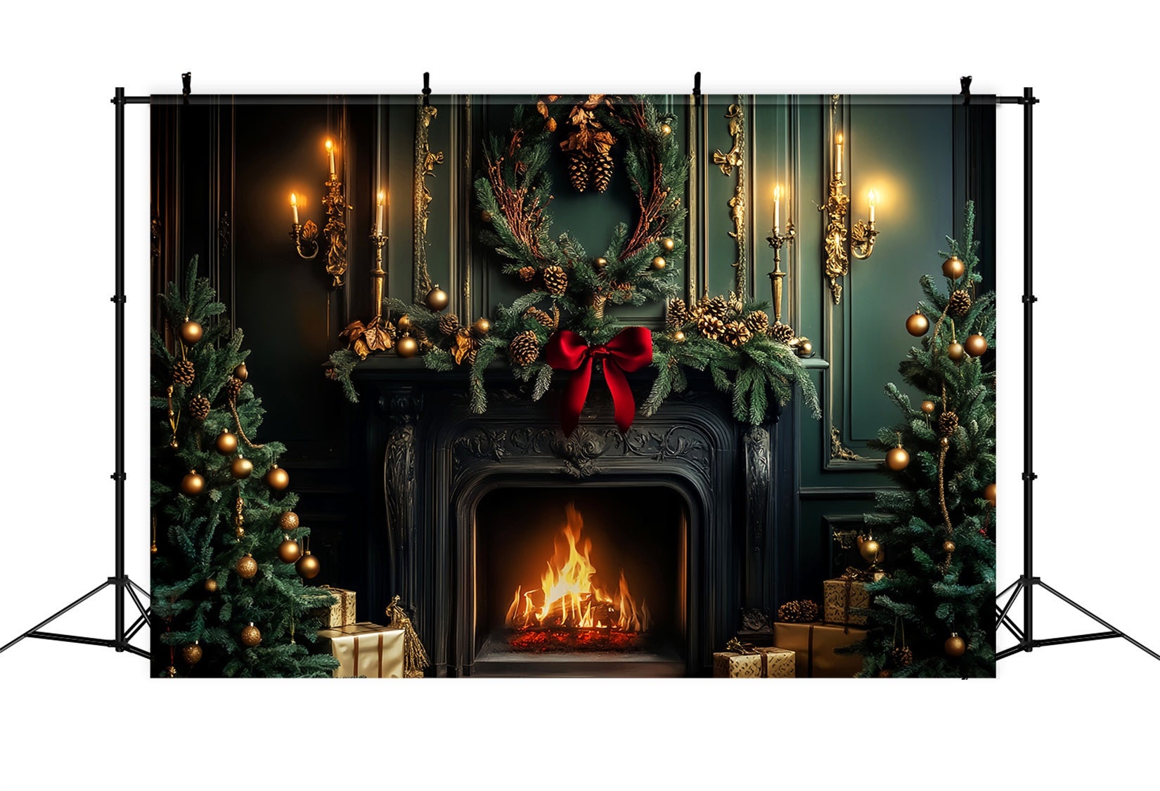 Viktorianische Weihnachtskulisse Smaragdgrüner Kamin Festliche Wärme Viktorianische Kulisse LXX510-135