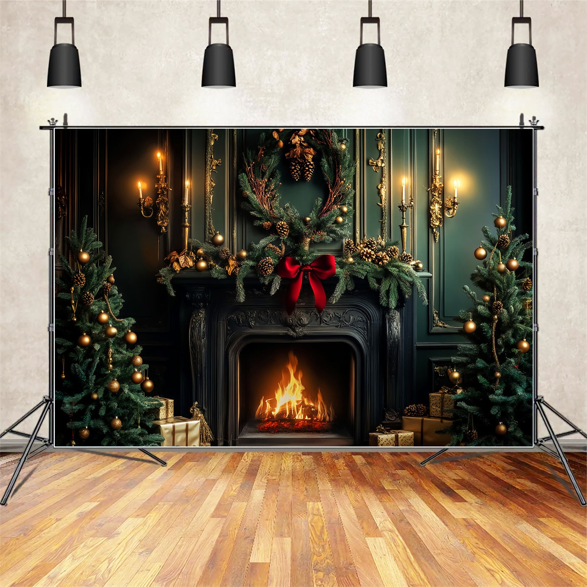 Viktorianische Weihnachtskulisse Smaragdgrüner Kamin Festliche Wärme Viktorianische Kulisse LXX510-135