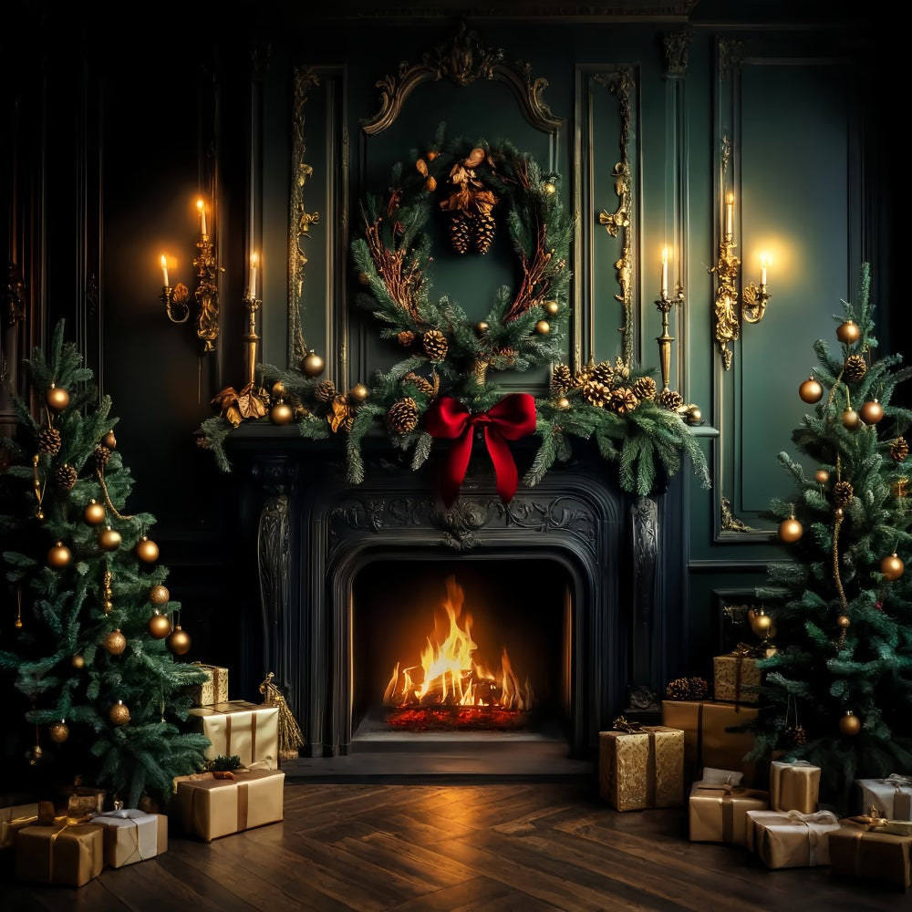 Viktorianische Weihnachtskulisse Smaragdgrüner Kamin Festliche Wärme Viktorianische Kulisse LXX510-135