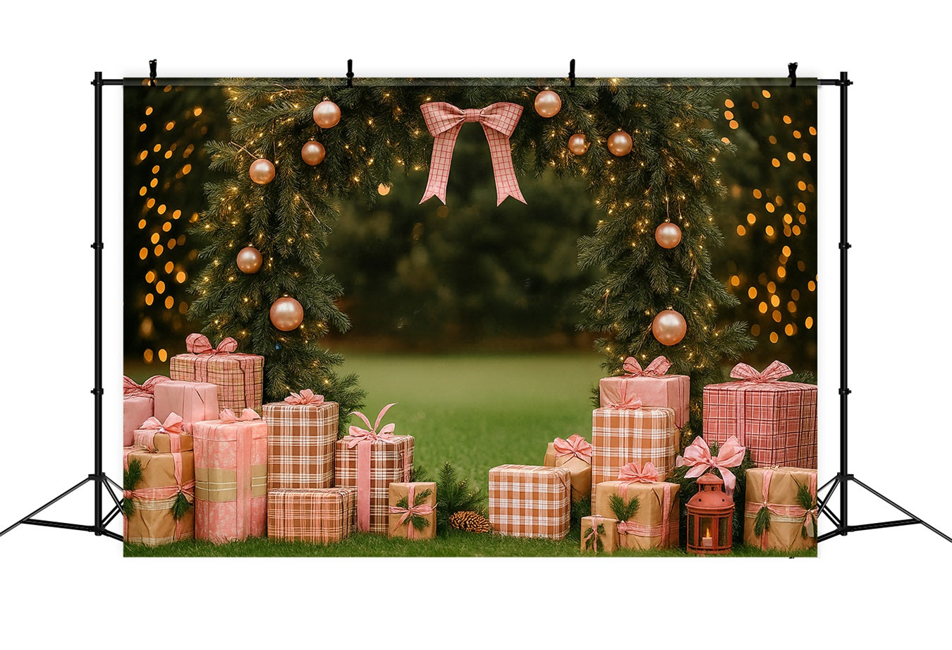 Rosa Schleifen-Kulisse Rosa Geschenke Girlande Torbogen Weihnachtskulisse LXX510-136