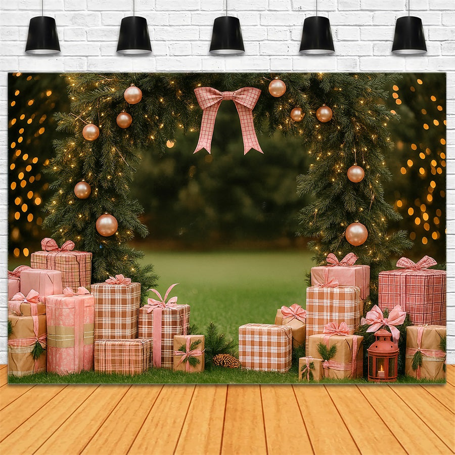Rosa Schleifen-Kulisse Rosa Geschenke Girlande Torbogen Weihnachtskulisse LXX510-136