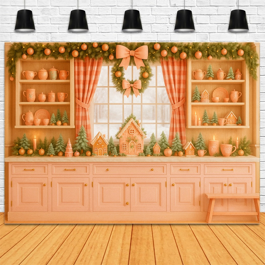 Rosa Schleifen-Hintergrund, Lebkuchen-Küche, Feiertags-Charme, Weihnachts-Hintergrund LXX510-139