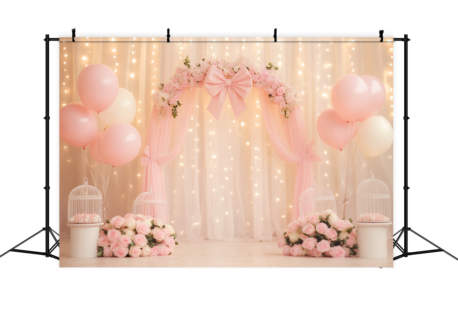 Bogen-Hintergrund Blumendrapiertes Band Charmanter Hochzeitshintergrund LXX510-146