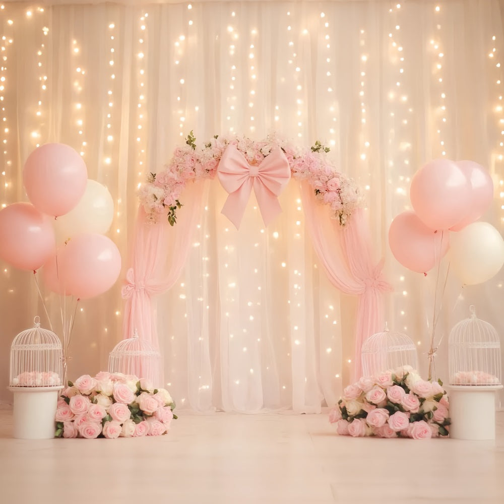 Bogen-Hintergrund Blumendrapiertes Band Charmanter Hochzeitshintergrund LXX510-146