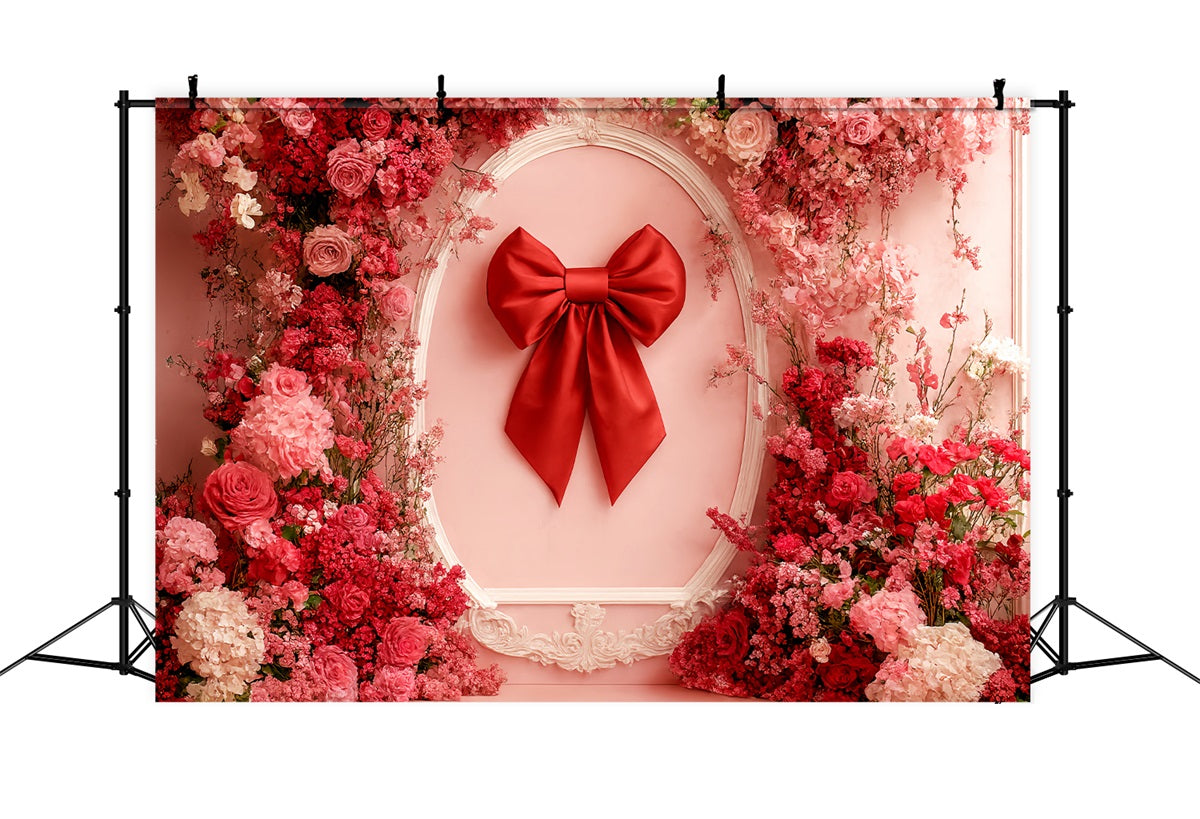 Bogen-Hintergrund mit rotem Blumenband-Rahmen und Blumen-Hintergrund LXX510-147