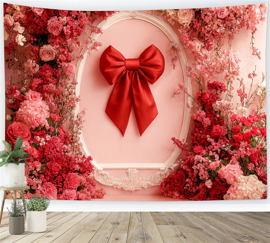 Bogen-Hintergrund mit rotem Blumenband-Rahmen und Blumen-Hintergrund LXX510-147