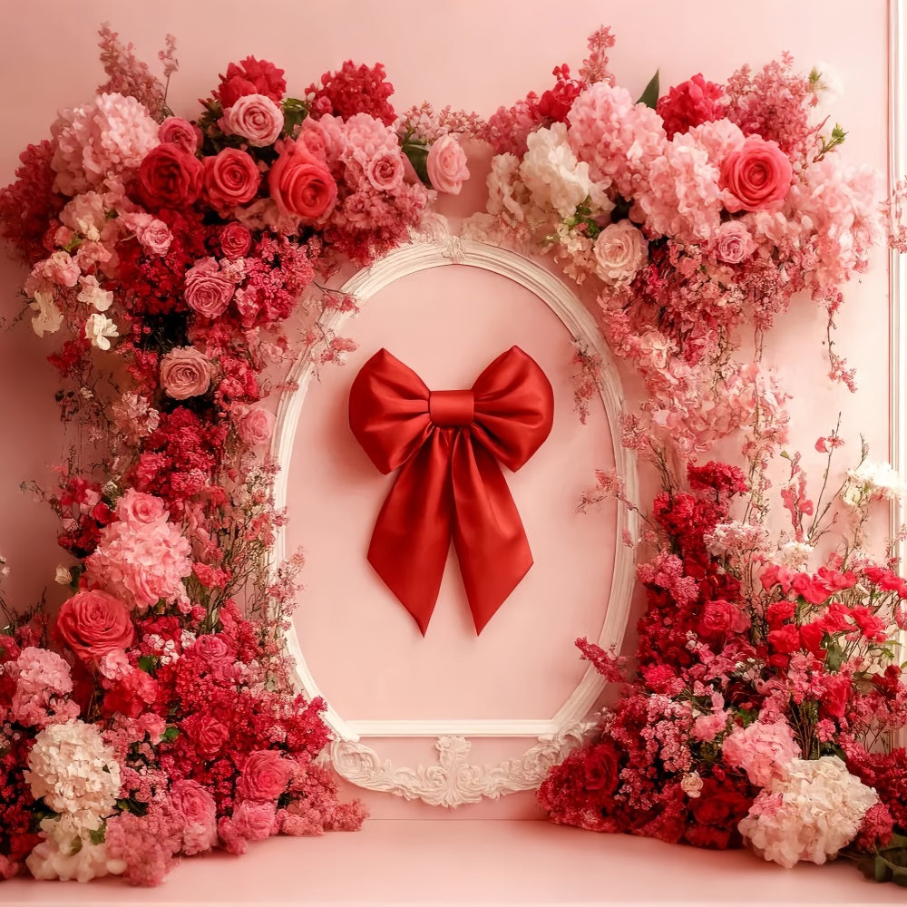 Bogen-Hintergrund mit rotem Blumenband-Rahmen und Blumen-Hintergrund LXX510-147