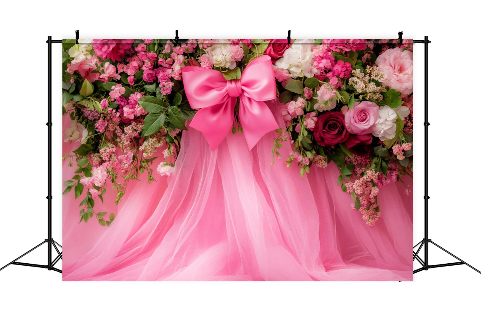 Großer Bogen-Hintergrund mit rosa Blumen-Tüll und Fantasie-Blumen-Hintergrund LXX510-150