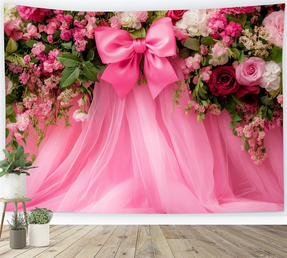Großer Bogen-Hintergrund mit rosa Blumen-Tüll und Fantasie-Blumen-Hintergrund LXX510-150