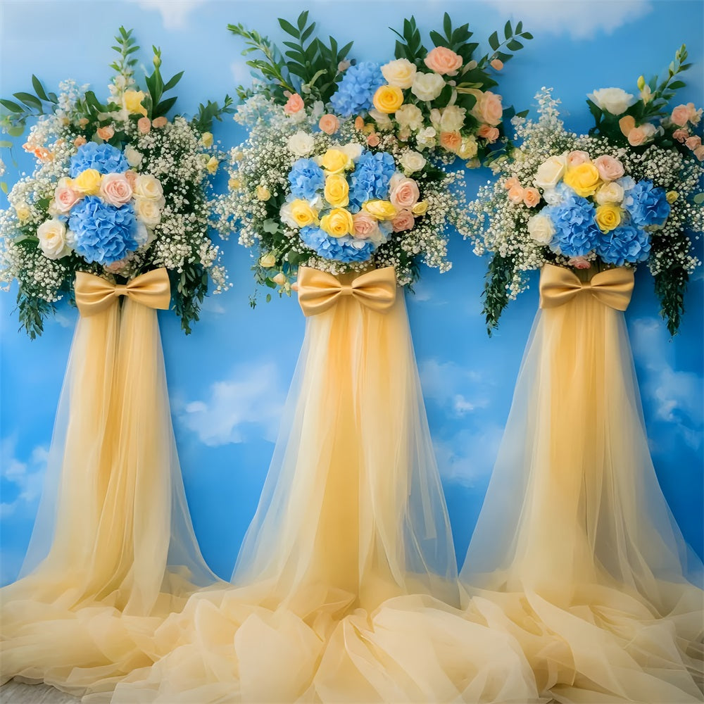 Schleifen-Hintergründe Goldener Blumenhimmel Eleganter Hochzeits-Hintergrund LXX510-162