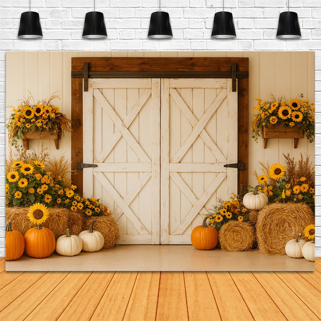 K¨¹rbis-Hintergrund Rustikale Scheune Sonnenblumenernte Thanksgiving-Hintergrund LXX510-18