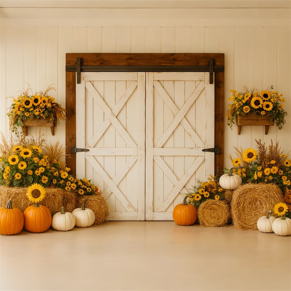 K¨¹rbis-Hintergrund Rustikale Scheune Sonnenblumenernte Thanksgiving-Hintergrund LXX510-18