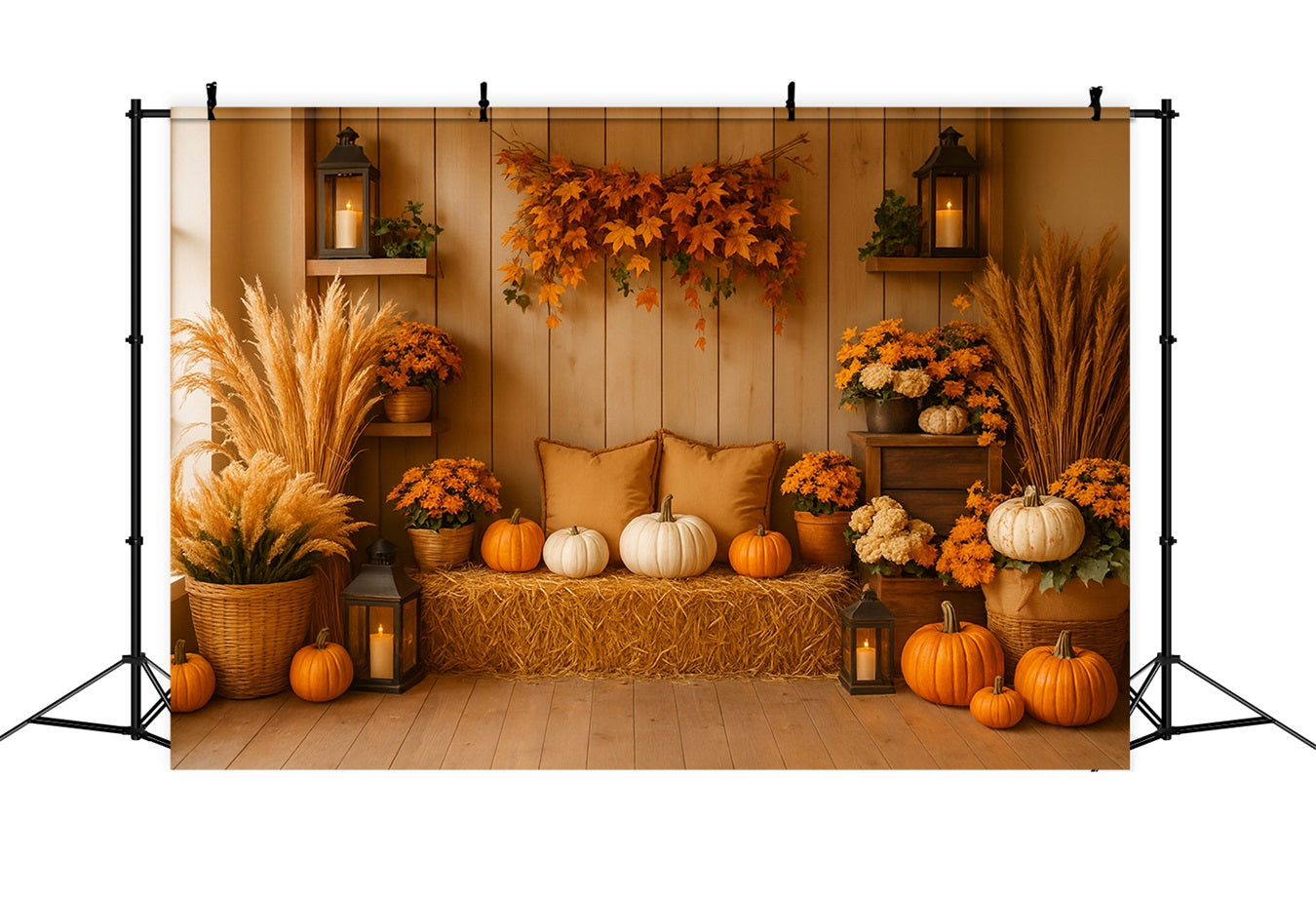 K¨¹rbis-Fotohintergrund Gem¨¹tliche Herbst-K¨¹rbis-Ecke Thanksgiving-Fotohintergrund LXX510-19