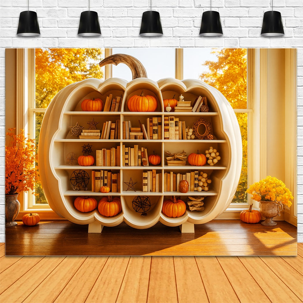 K¨¹rbis-Fotohintergrund B¨¹cherregal Herbstgl¨¹hen Thanksgiving-Fotohintergr¨¹nde LXX510-22