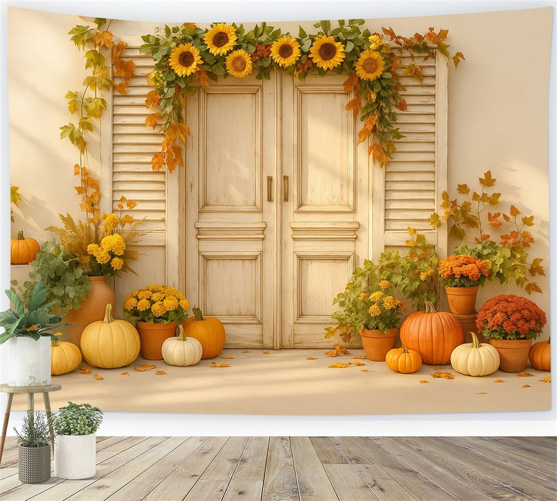 K¨¹rbis-Fotohintergrund Sonnenblument¨¹r Herbstfreude Thanksgiving-Hintergr¨¹nde LXX510-26
