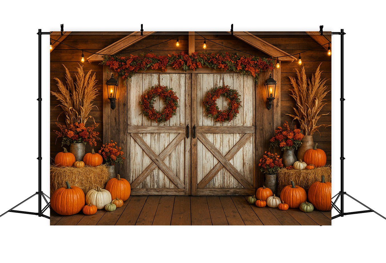 Bauernhof-Hintergrund Rustikale Scheune Herbstkr?nze Thanksgiving-Hintergrundideen LXX510-27
