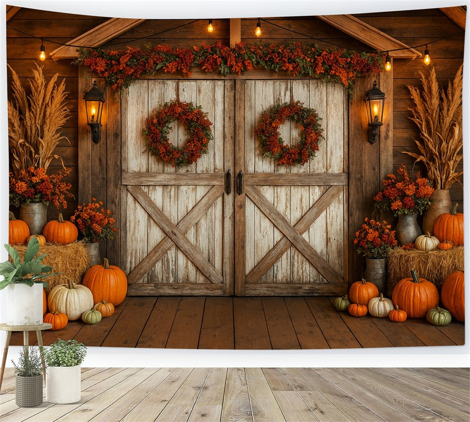 Bauernhof-Hintergrund Rustikale Scheune Herbstkr?nze Thanksgiving-Hintergrundideen LXX510-27