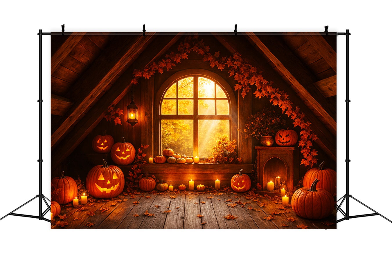 Bauernhof-Hintergrund Gem¨¹tlicher Dachboden K¨¹rbisglanz Frohes Thanksgiving-Hintergrund LXX510-29