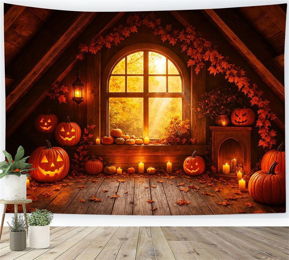 Bauernhof-Hintergrund Gem¨¹tlicher Dachboden K¨¹rbisglanz Frohes Thanksgiving-Hintergrund LXX510-29