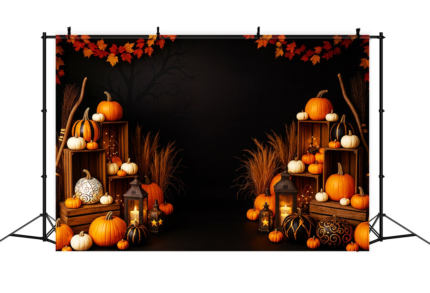 Bauernhof-Hintergrund Goldener Ahorn Laternenlicht Thanksgiving-Fotohintergrund LXX510-31