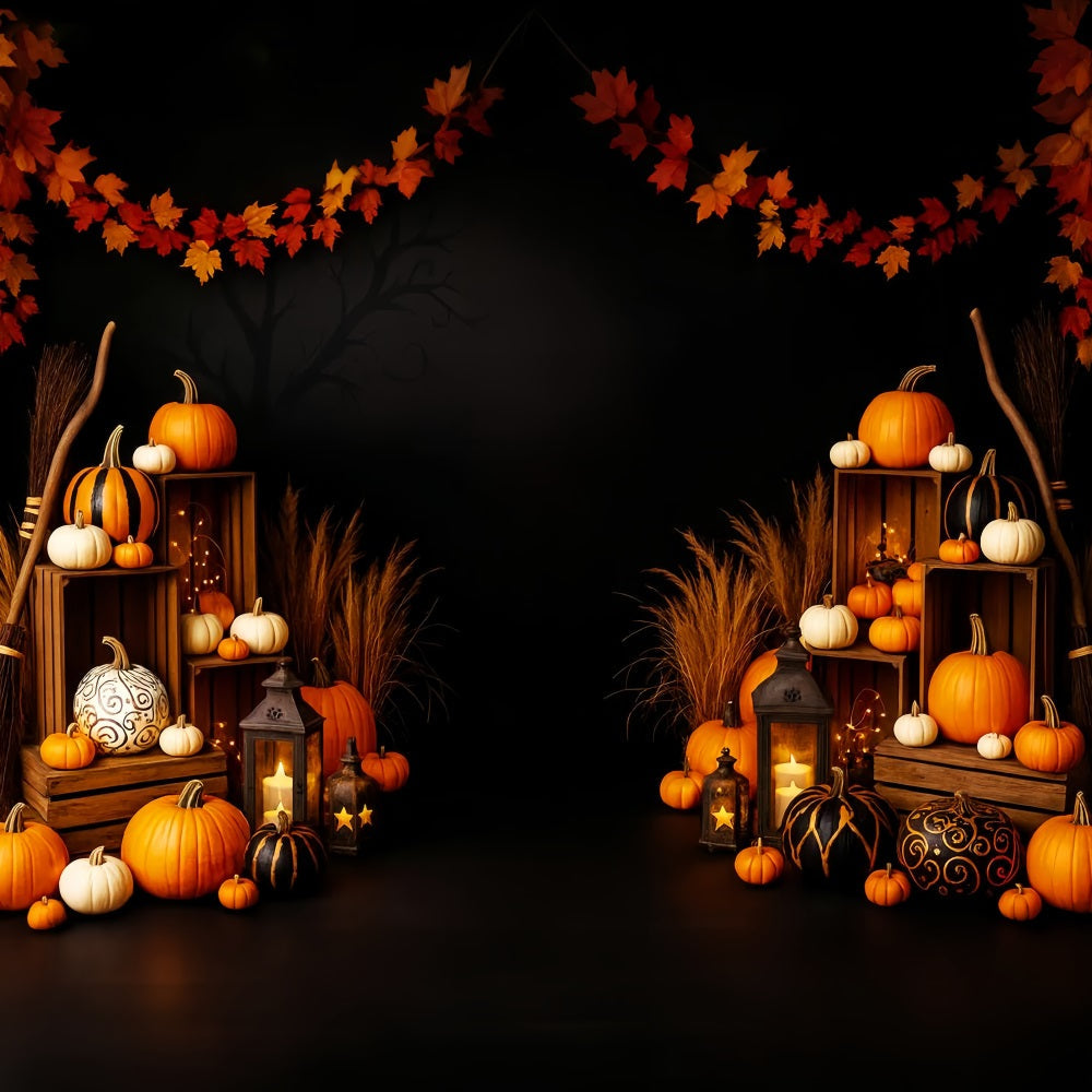 Bauernhof-Hintergrund Goldener Ahorn Laternenlicht Thanksgiving-Fotohintergrund LXX510-31