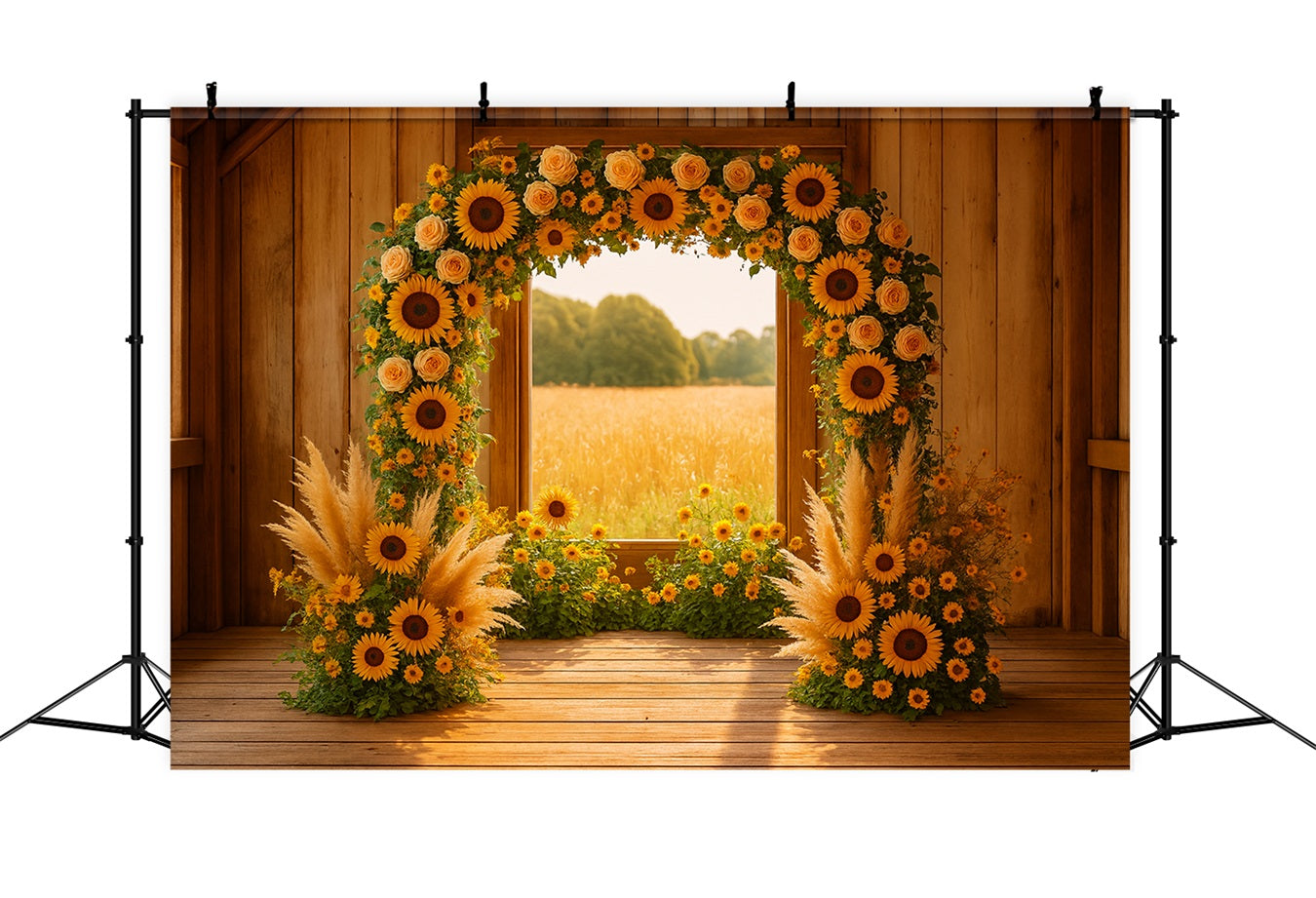 Herbst-Hintergrund Sonnenblumenbogen Rustikale Scheune Ideen f¨¹r Thanksgiving-Hintergr¨¹nde LXX510-33
