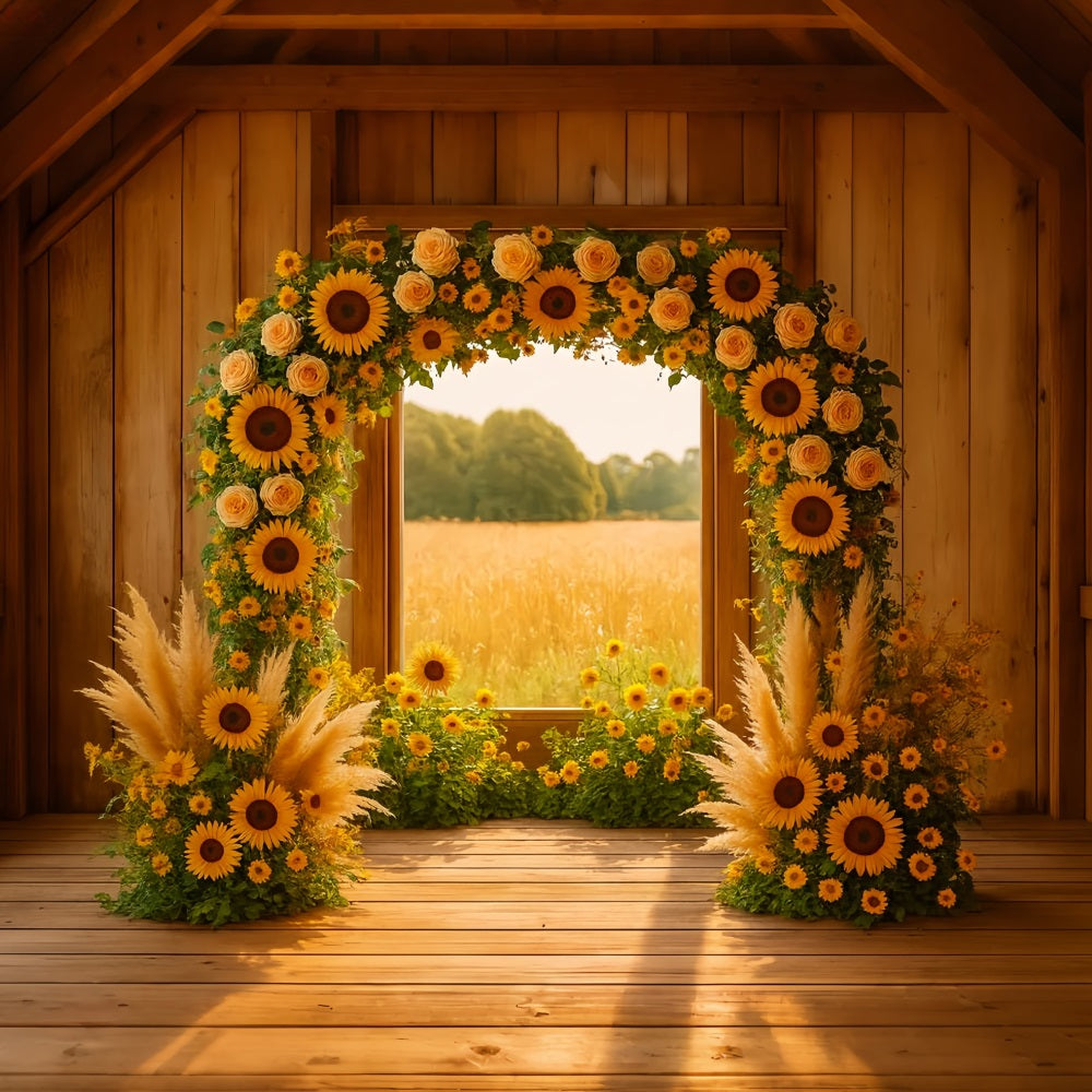 Herbst-Hintergrund Sonnenblumenbogen Rustikale Scheune Ideen f¨¹r Thanksgiving-Hintergr¨¹nde LXX510-33