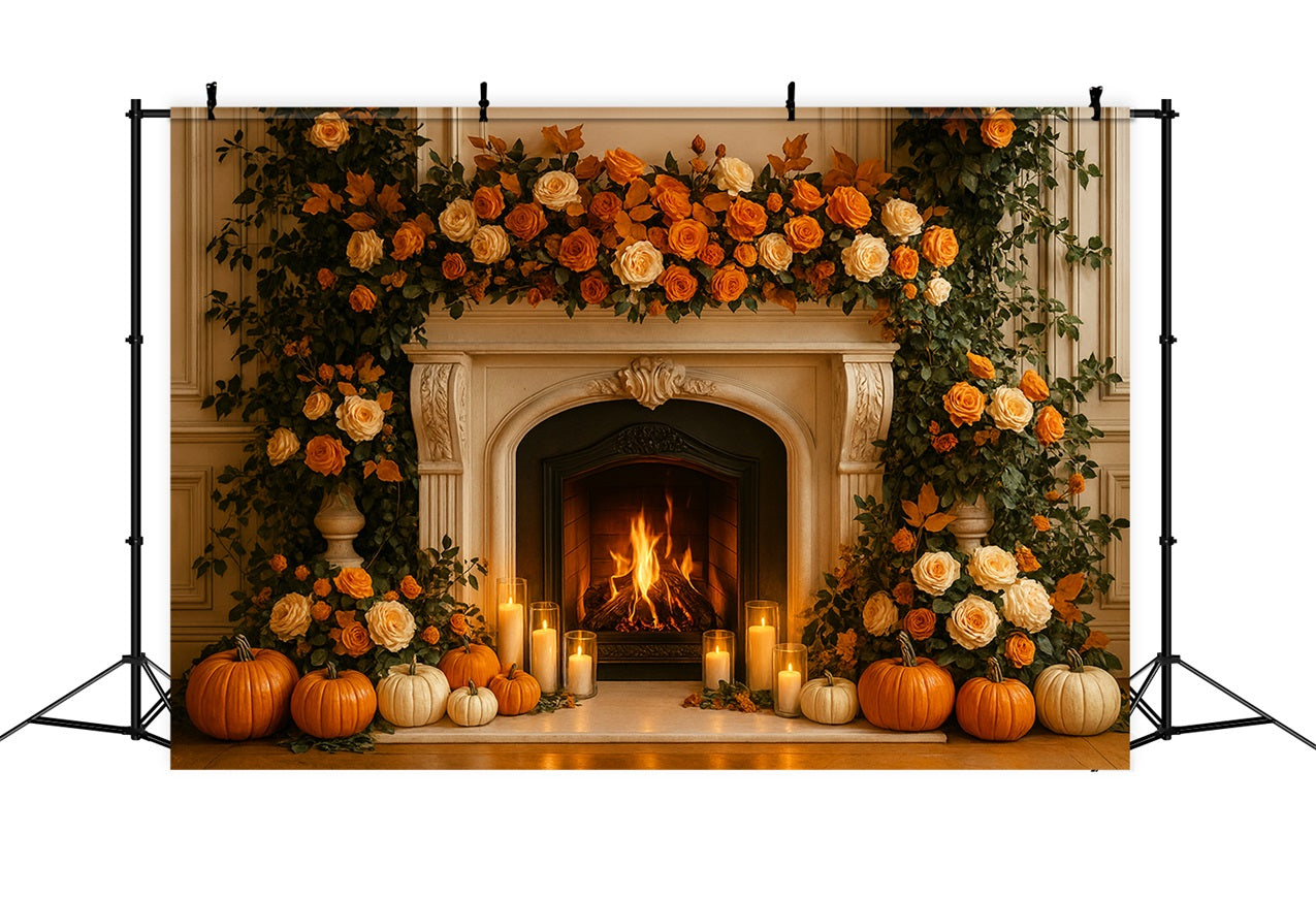 Herbst-Hintergrund Kamin Rosen Kerzenschein Thanksgiving-Hintergrundbild LXX510-36