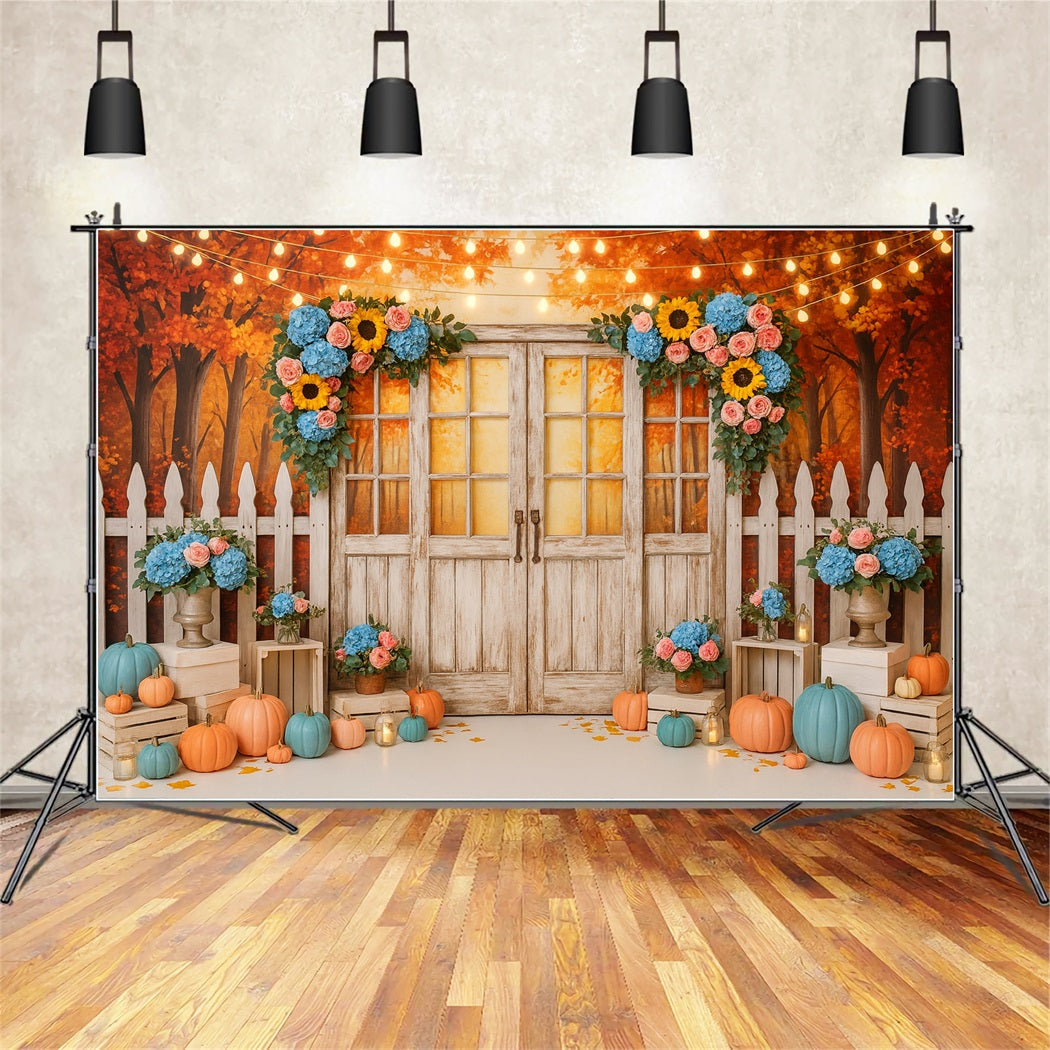 Herbst-Hintergrund Rustikale T¨¹r Blumige Lichter Thanksgiving-Fotohintergrund LXX510-37
