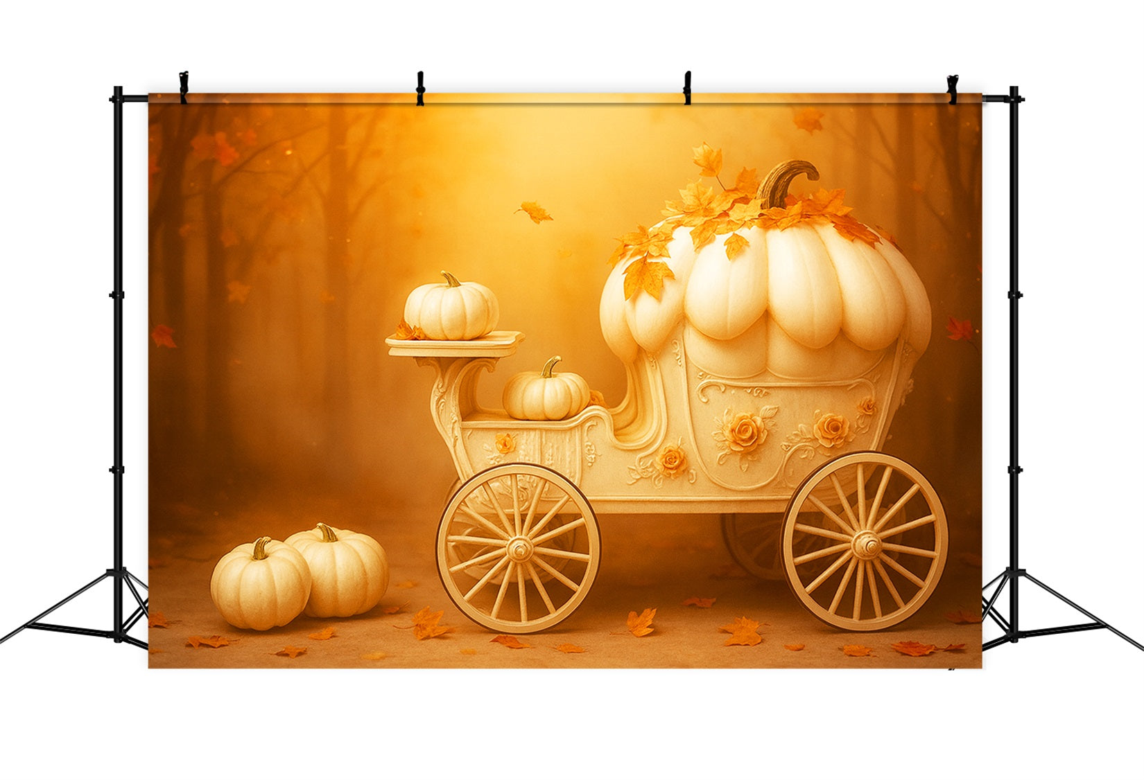 Kürbis-Fotohintergrund Kürbiswagen Goldener Traum Frohes Thanksgiving-Hintergrund LXX510-41