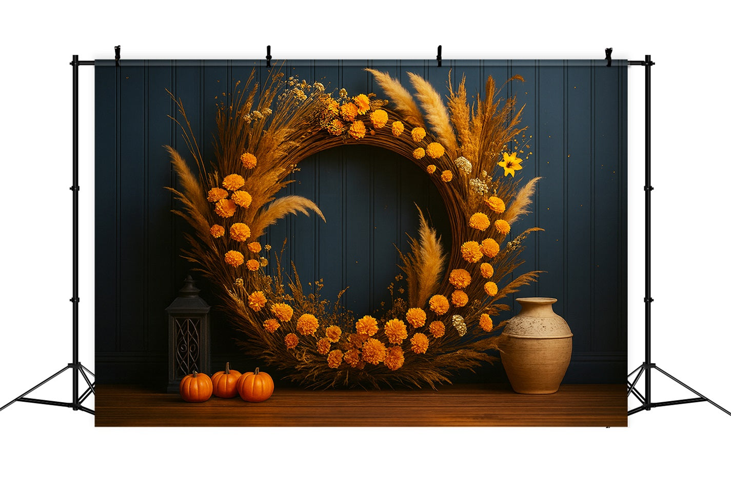 K¨¹rbis-Hintergrund Goldener Kranz Rustikaler Charme Thanksgiving-Hintergrund LXX510-42