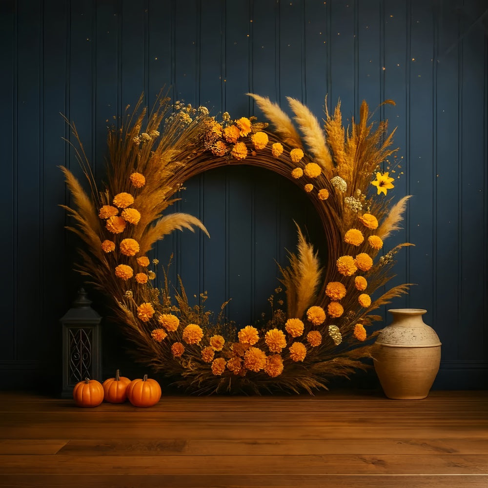 K¨¹rbis-Hintergrund Goldener Kranz Rustikaler Charme Thanksgiving-Hintergrund LXX510-42