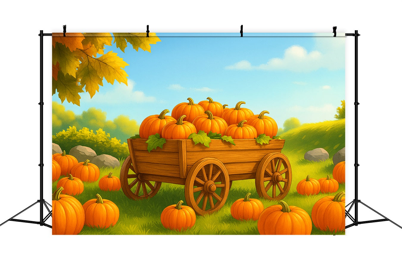 Bauernhof-Hintergrund K¨¹rbiswagen Sonniges Feld Thanksgiving-Hintergrundideen LXX510-51