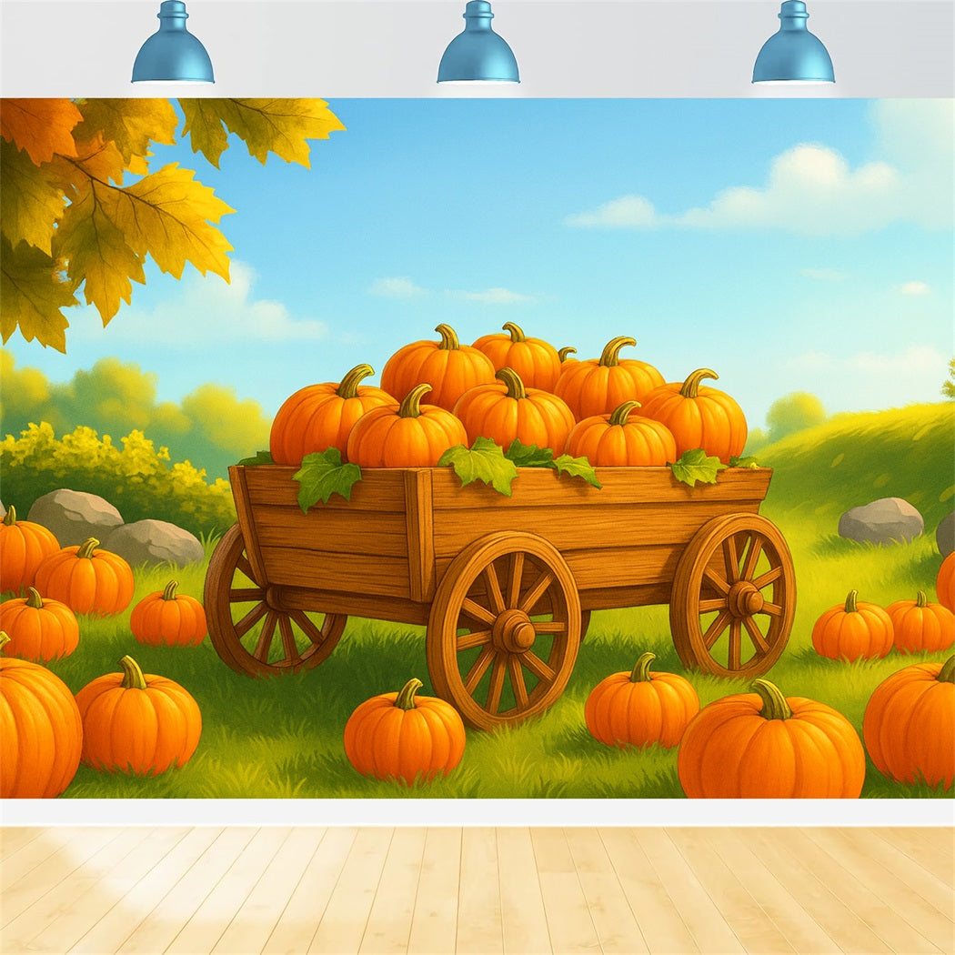 Bauernhof-Hintergrund K¨¹rbiswagen Sonniges Feld Thanksgiving-Hintergrundideen LXX510-51