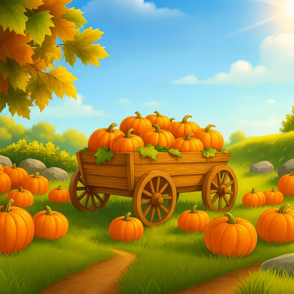 Bauernhof-Hintergrund K¨¹rbiswagen Sonniges Feld Thanksgiving-Hintergrundideen LXX510-51