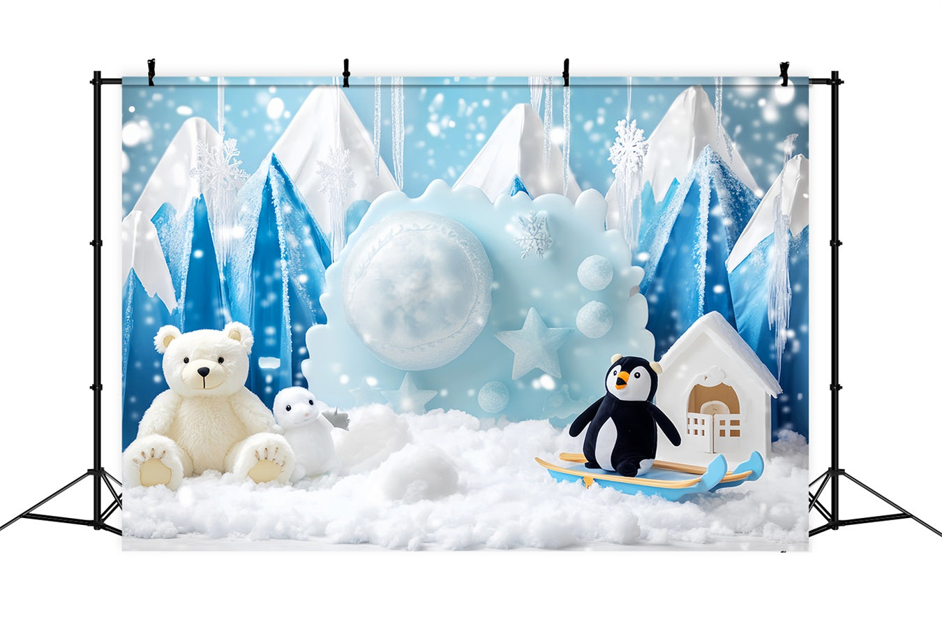 Schneeflocken-Fotohintergrund Arktische Freunde Frostiges Abenteuer Winterhintergründe LXX510-53