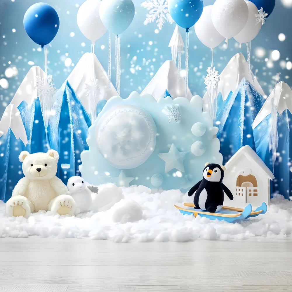 Schneeflocken-Fotohintergrund Arktische Freunde Frostiges Abenteuer Winterhintergründe LXX510-53