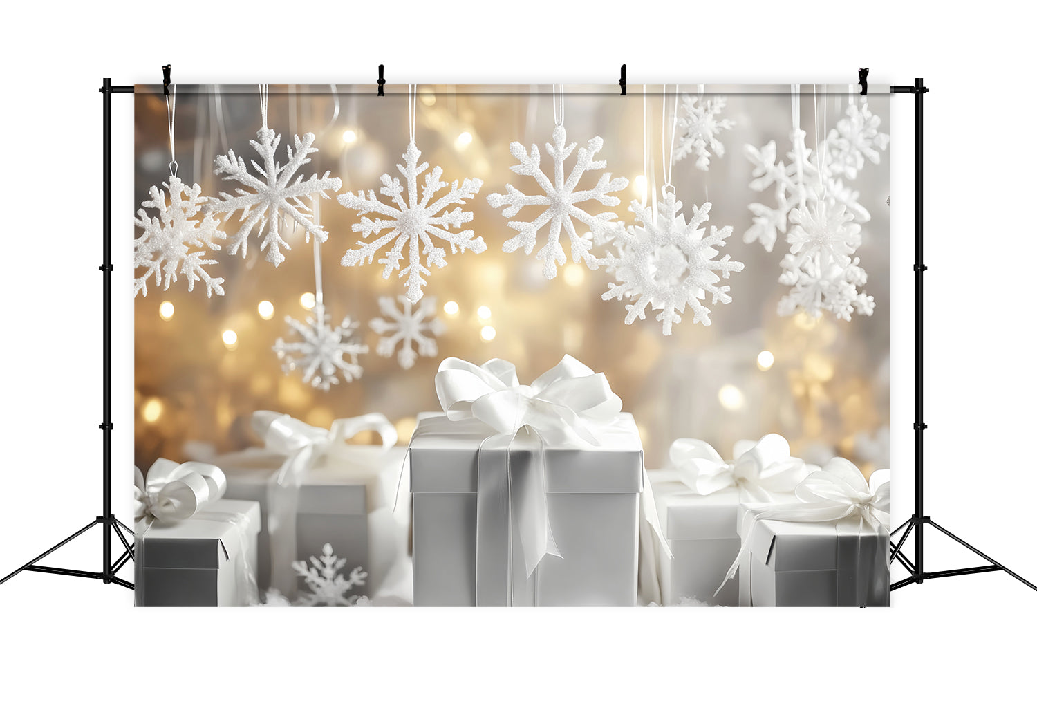 Schneeflocken-Hintergrund Weiße Geschenkboxen Glitzer Winterfotografie-Hintergründe LXX510-61