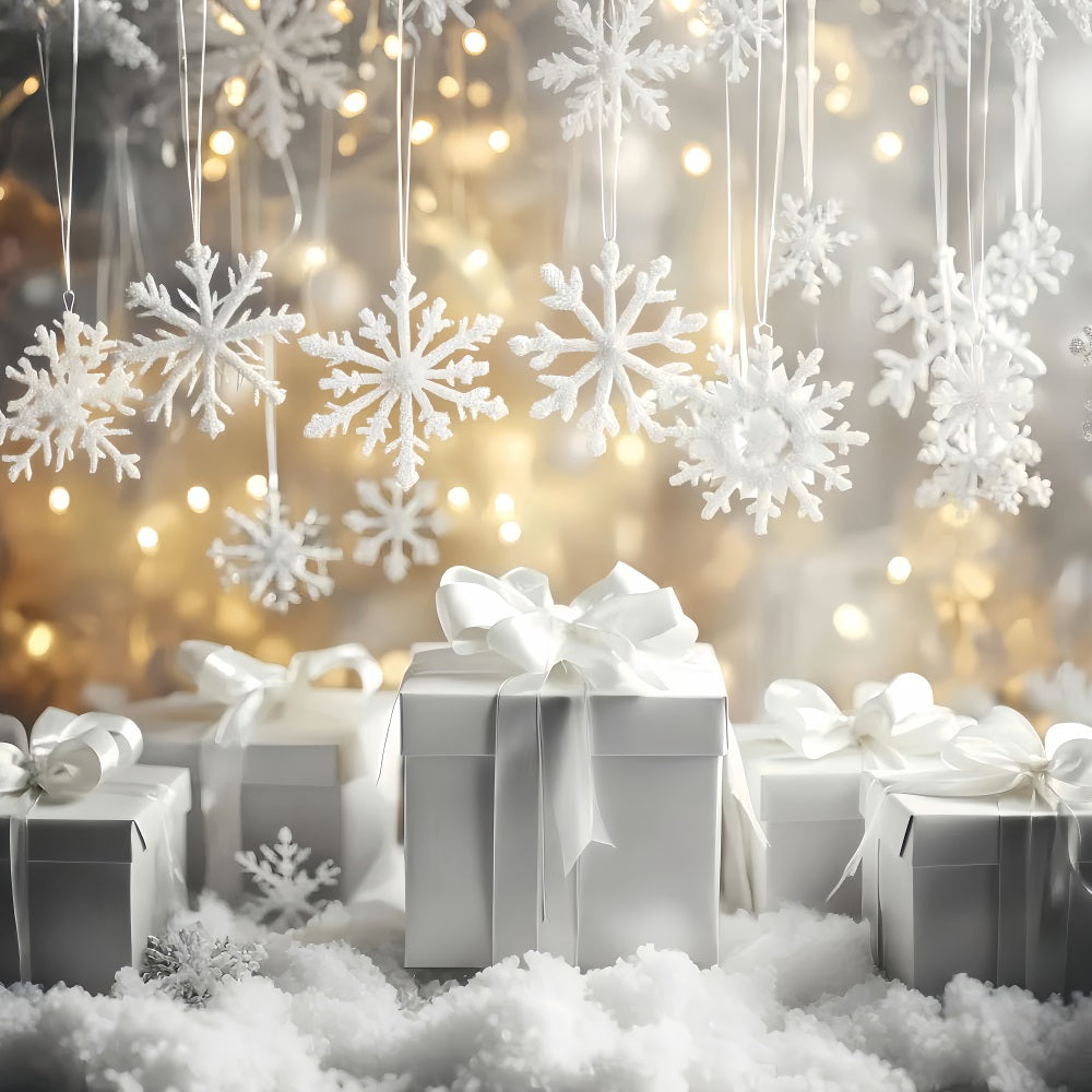 Schneeflocken-Hintergrund Weiße Geschenkboxen Glitzer Winterfotografie-Hintergründe LXX510-61