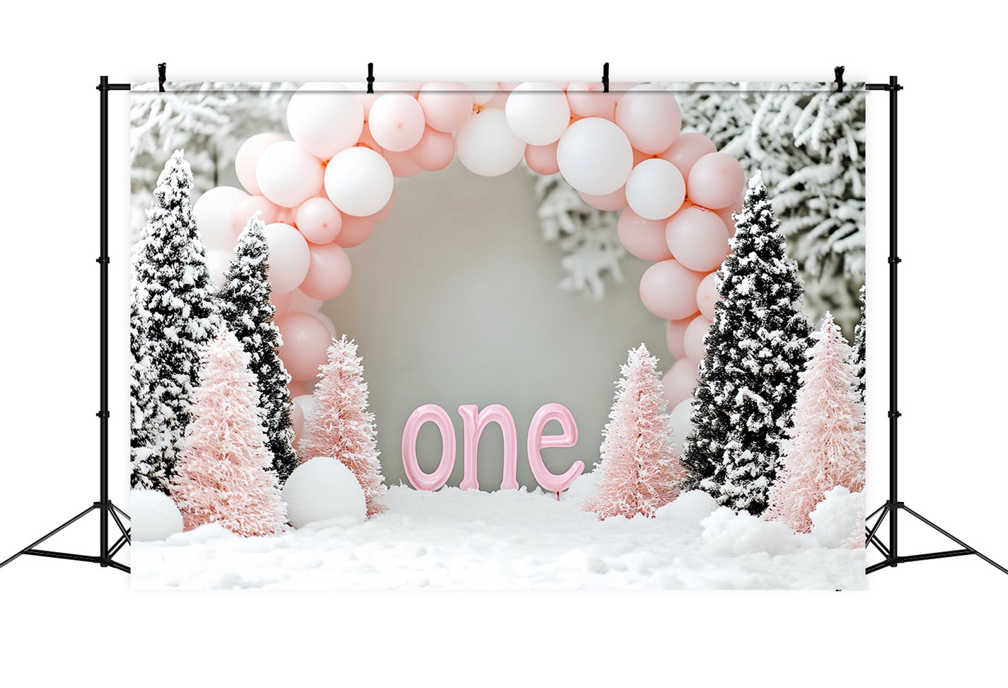 Winter-Schnee-Hintergrund Rosa Ballons Geburtstag Wunderland Winter-Hintergründe LXX510-63